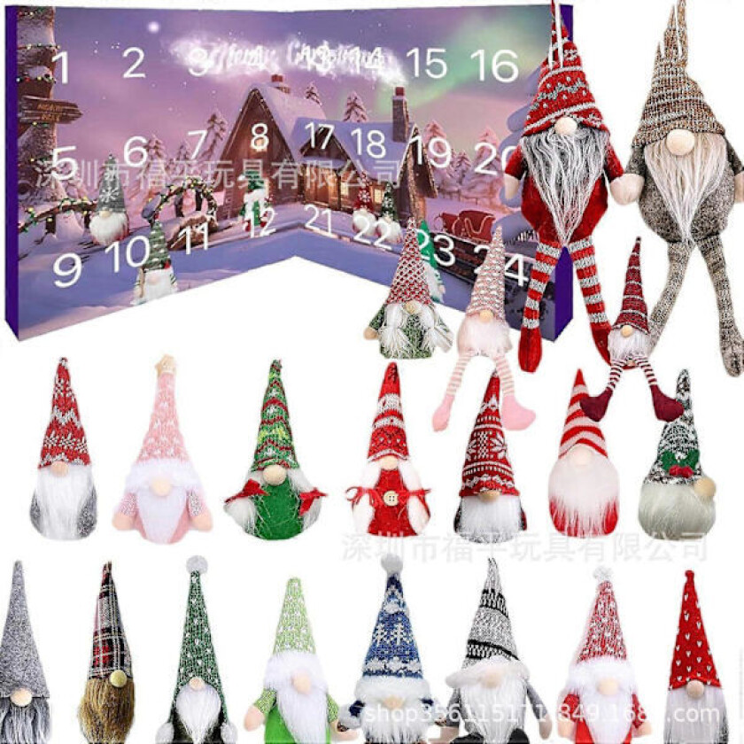 Jul-tomte Adventskalender 2025, 24 dagers julekalender med morsomme samle-tomtepynt, juletre skrivebordsdekor for tenåringer og voksne