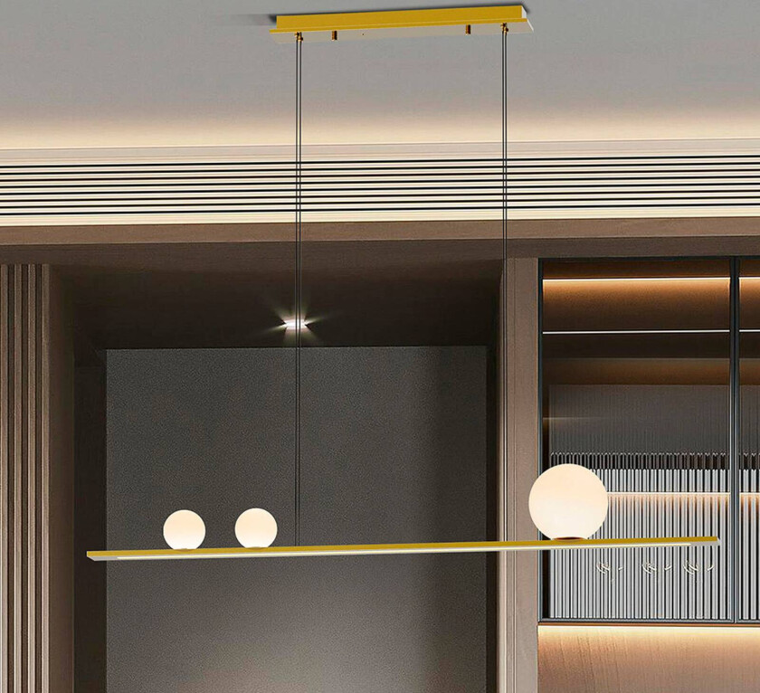 LED-pendellampe Mila, gullfarget, lengde 120 cm, 3 lyskilder