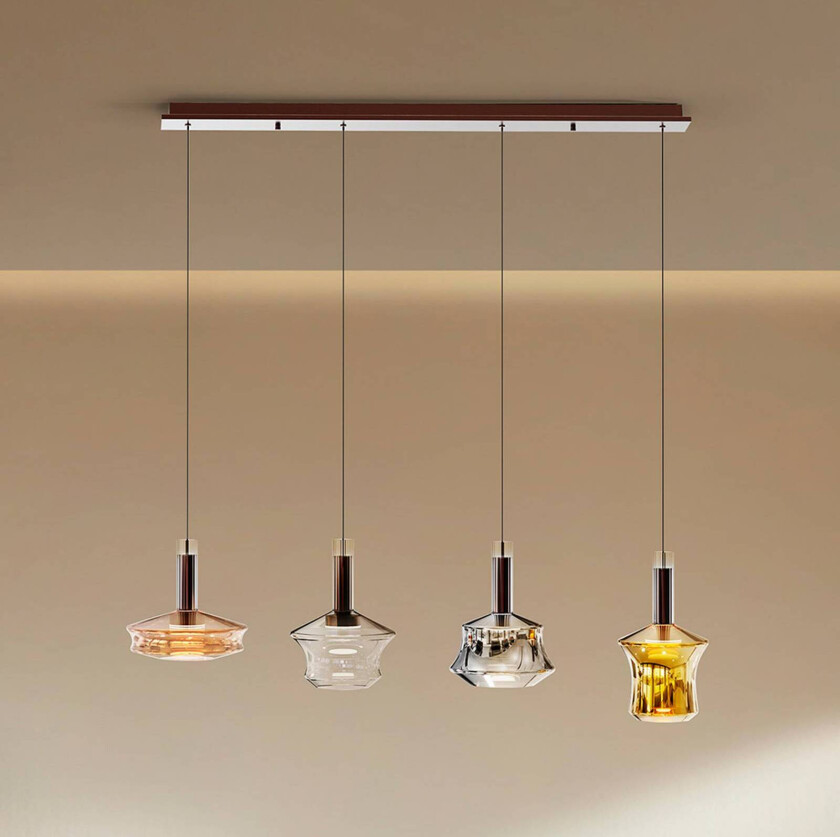 LED-pendellampe Scarlett, fargerik, lengde 108 cm, glass, 4 lyskilder