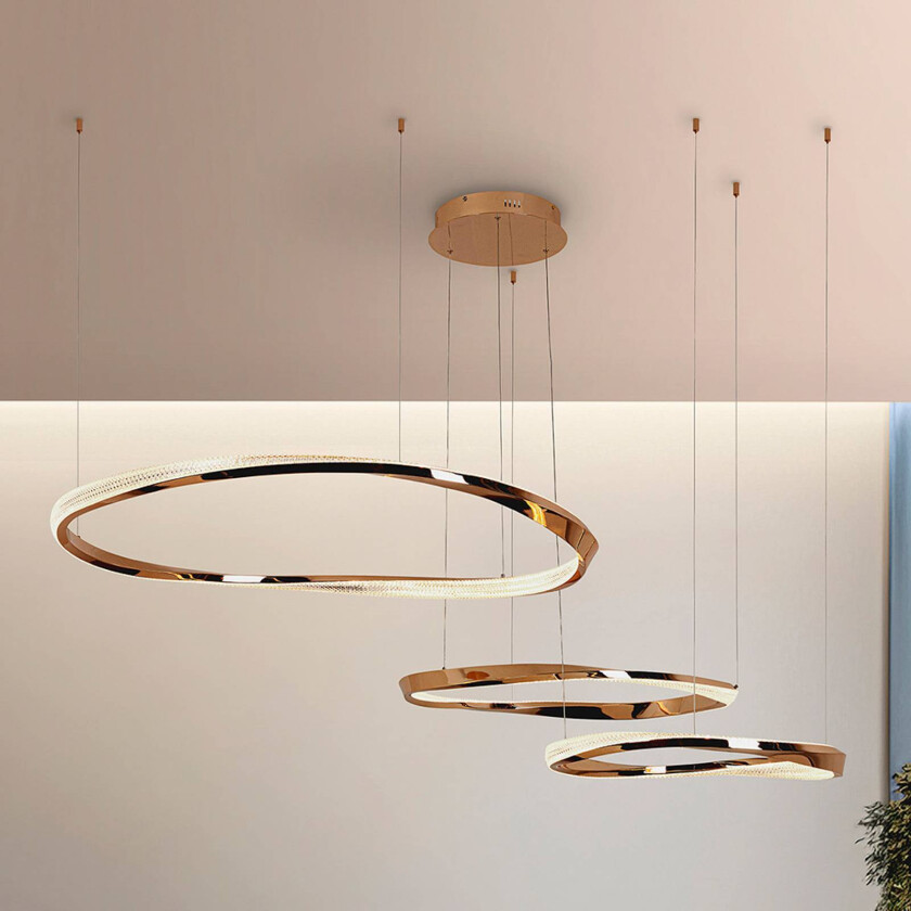 LED-hengelampe Orbitas, lengde 185 cm, gullfarget, metall