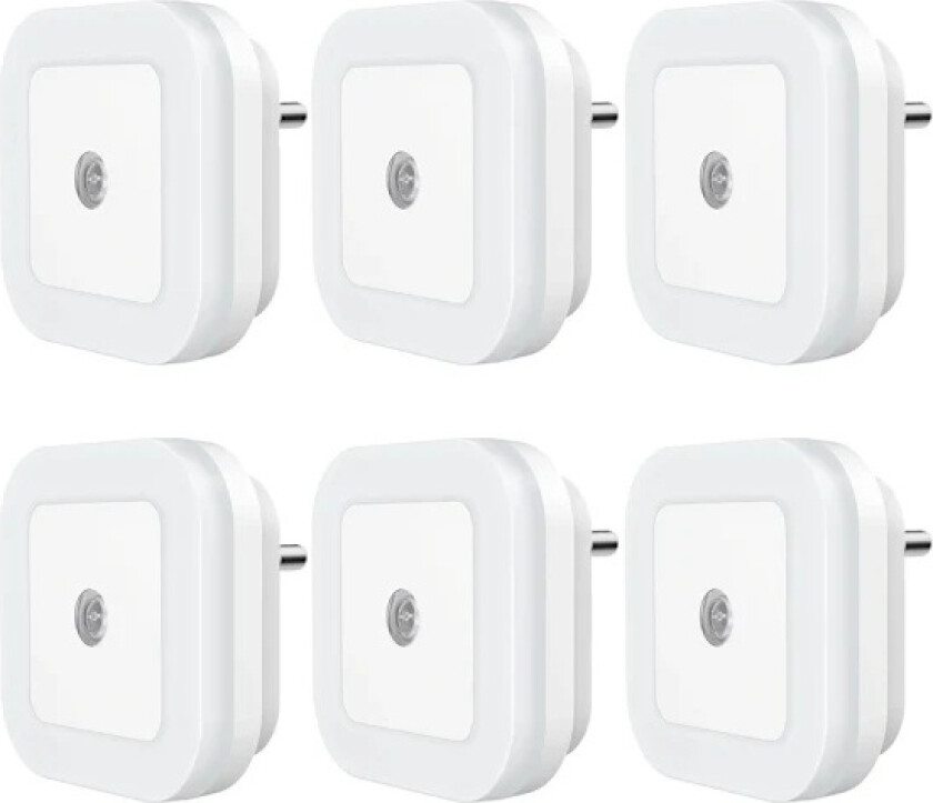 6-pakning LED-nattlampe med skumringssensor for gang, trapper, bad, kjøkken, soverom, barnerom, dagslys hvit