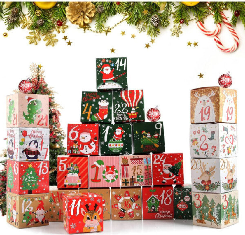 Adventskalenderbokser, 24 adventskalendere, julekalenderboks, adventsboks, gjør-det-selv-adventskalender 1