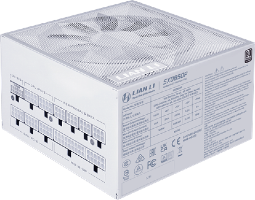 SX 850 - White Strømforsyning (PSU) - 850 Watt - 120 mm - ATX 3.1 - 80 Plus Platinum sertifisert