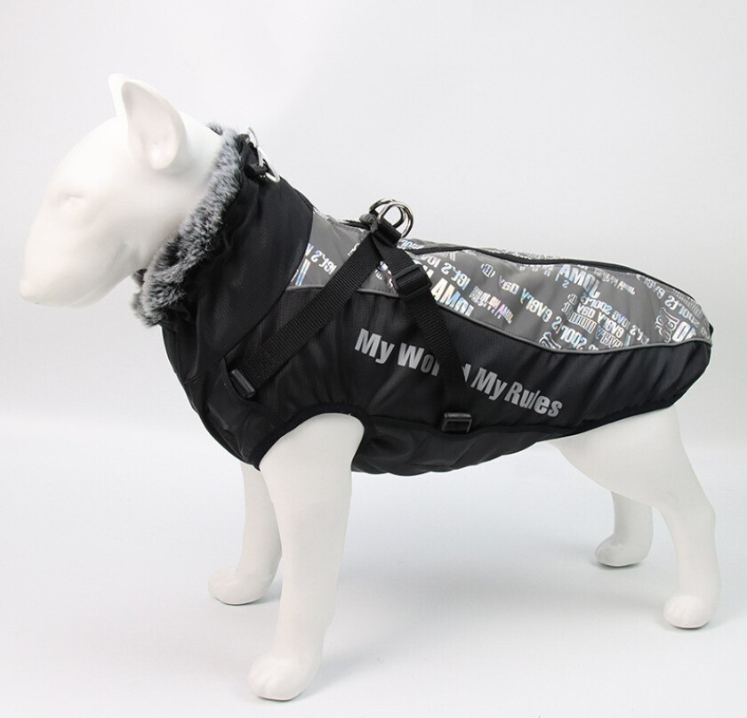 Vinterdekken til hund med refleks, sele og varm krage - 4XL - Hvit