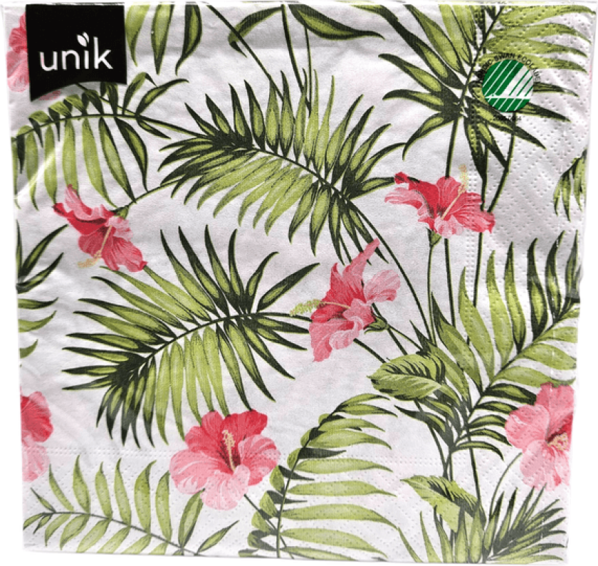 Servietter Palmer m/rosa blomster 20pk 3-lags | 33x33cm | Unik