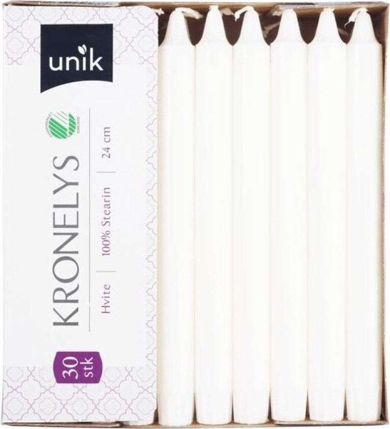 Bilde av Hvite Kronelys 30pk | 24cm | 100% stearin | Unik
