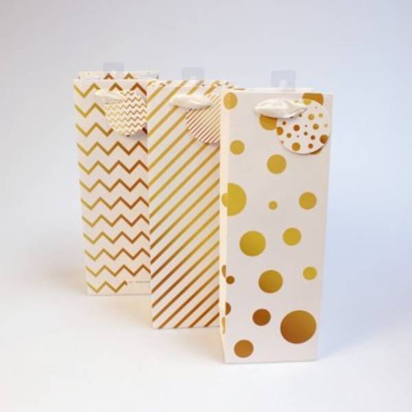 Bilde av Gavepose For Vinflasker Hvit&Gull