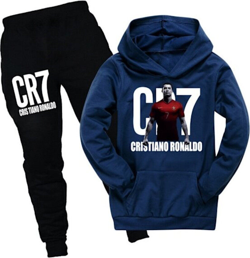 CR7 Ronaldo Barn Gutter Skole Treningsdrakt Sett Hoodie Genser Pullover Topp Bukser Sportsklær Marineblå 0 Marineblå Navy blue