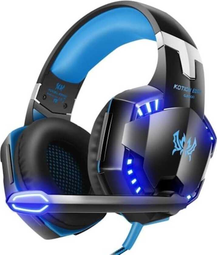 Gaming Headset Over-Ear med mikrofon, kablede hodetelefoner for PC PS4 Xbox Blå Blå