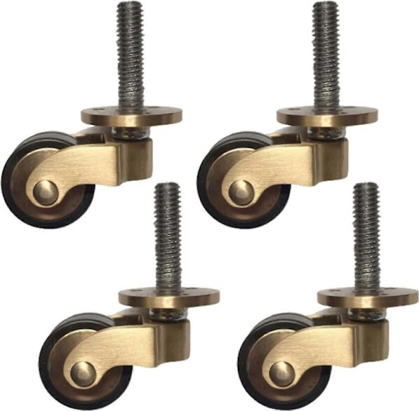 4 stk. Universal Møbelhjul i Solid Messing Gull, Gummihjul i Gammel Stil, Svingbare, Lastekapasitet 150 kg, med Gjenget Stilk, Egnet for Pianobeen, S