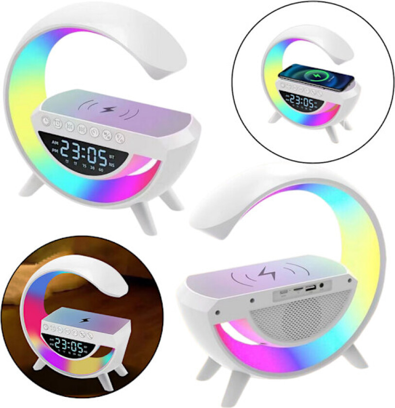 Multifunksjonell nattlampe med alarm og trådløs lader