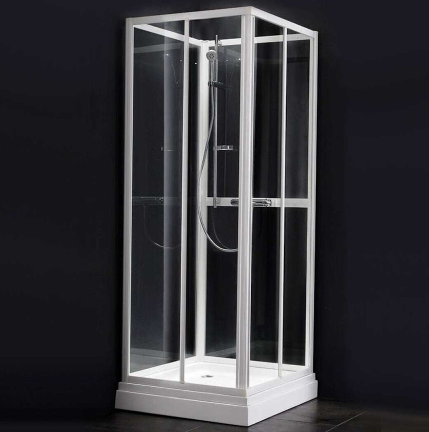 Primeo Dusjkabinett Rett - B70/80/90cm Hvit Matt / 90x90cm Frostet Glass