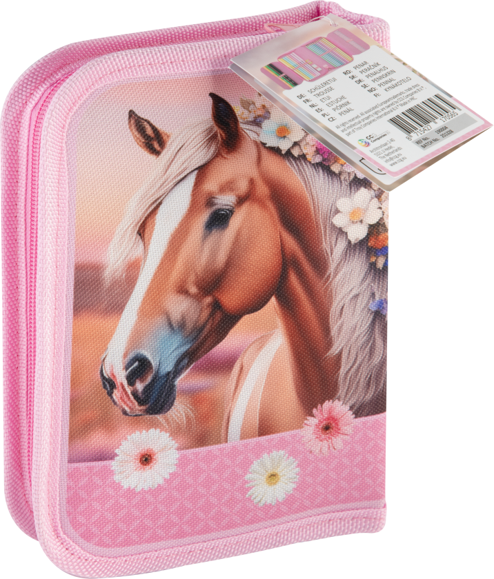 Horse filled pencil case, 20x13.5cm, 28 pcs: felt tip pens (190004)