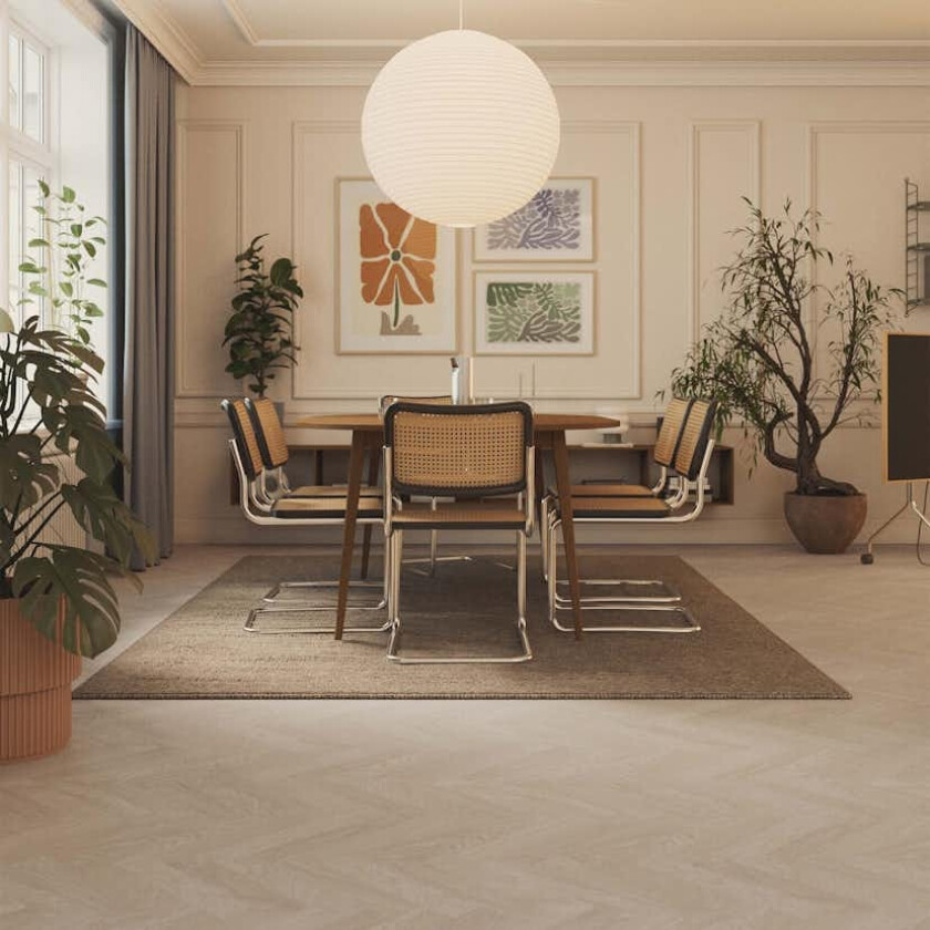 Tregulv Bjelin Herdet Eik Boden Classic Fiskeben Powder White