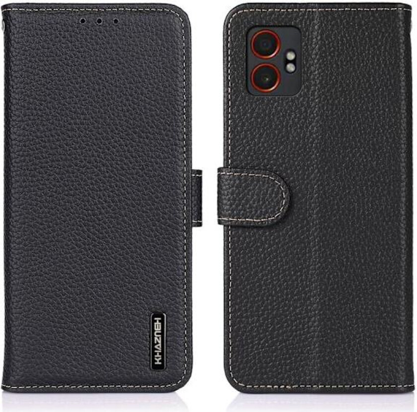 KHAZNEH For Samsung Galaxy XCover7 Pro Etui Ekte Kuskin Lær Flip Telefondeksel - Svart