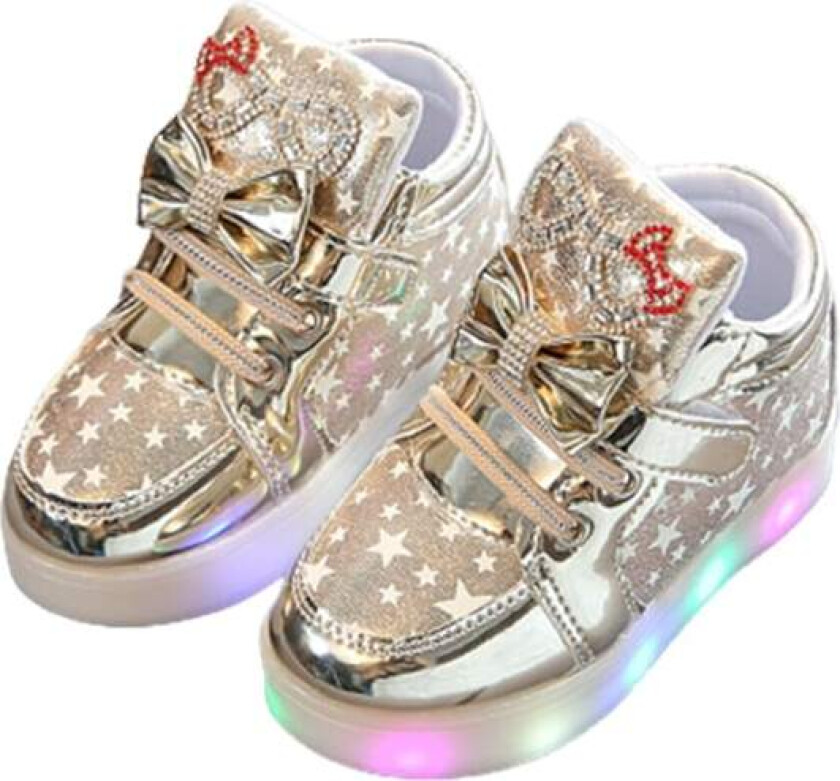 Lysende sko Blinkende pustende sneakers Lysende fritidssko for barn Gull