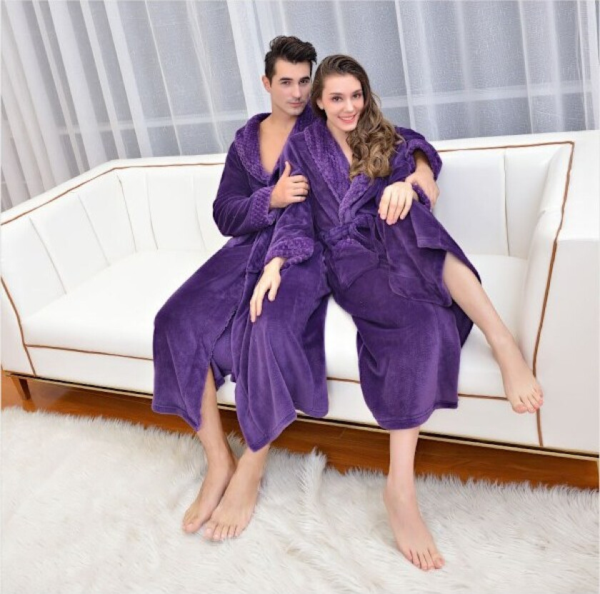 Ekstra lang badekåpe for høst og vinter, tykk flanell nattkjole, badekåpe for menn, korallfløyel badekåpe for kvinner, hotellbadekåpe (1 stk)