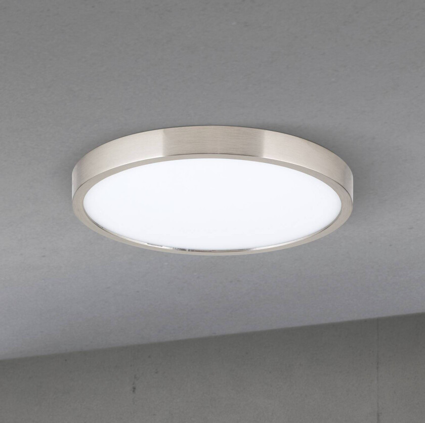 LED-taklampe Disc, nikkelfarget satinert, Ø 24 cm, CCT