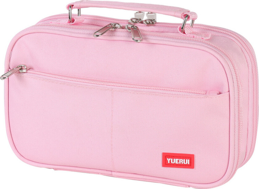 Penal i stor kapasitet, pennveske i lerret med flere rom Pink