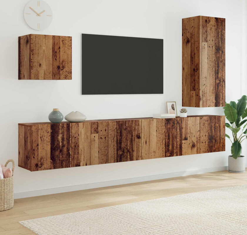 TV Vegg-enhet Veggmontert 5 pcs Gamle tre Konstruert tre