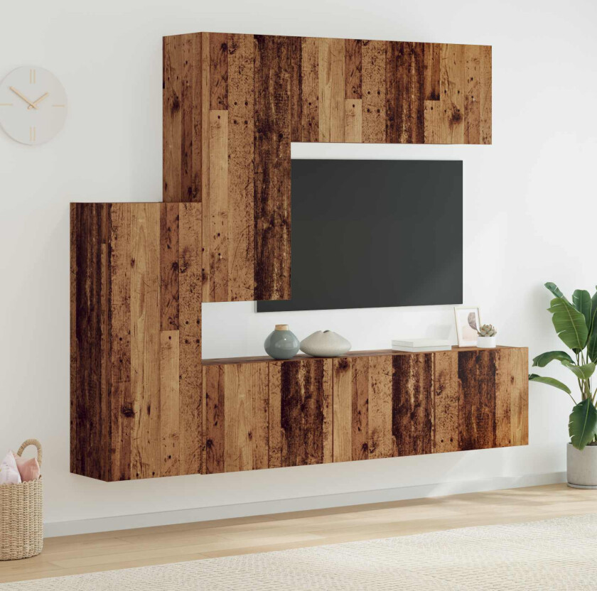 TV Vegg-enhet Veggmontert 5 pcs Gamle tre Konstruert tre