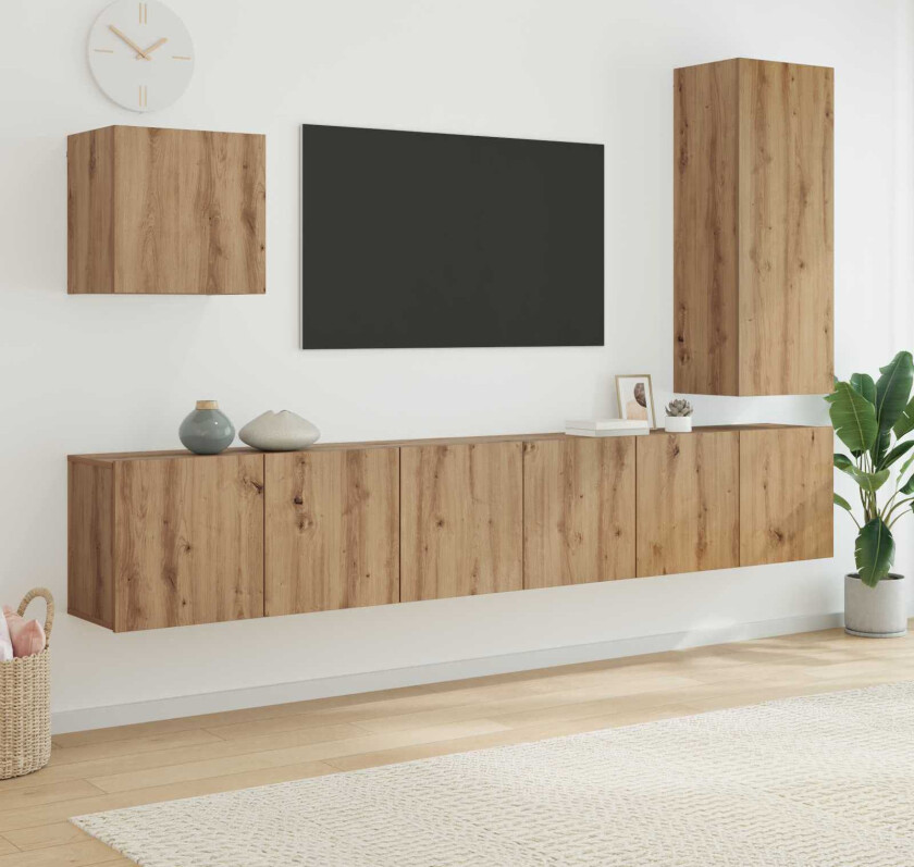 TV Vegg-enhet Veggmontert 5 pcs Artisan Eik Konstruert tre