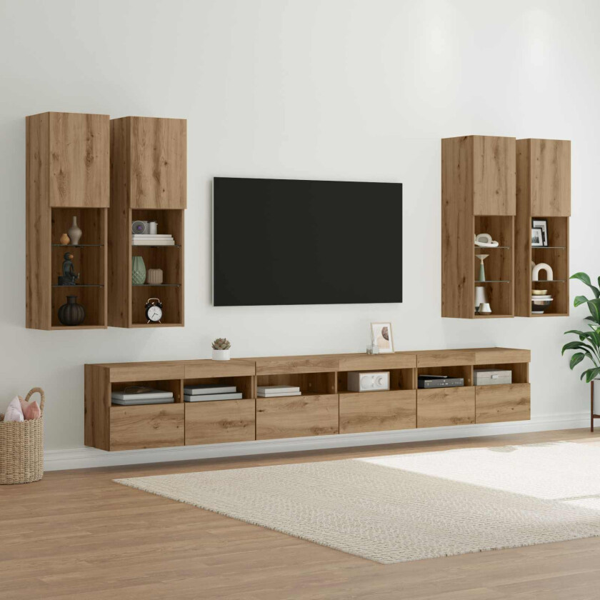 TV vegghyllesett Veggmontert 7 pcs Artisan Eik Konstruert tre