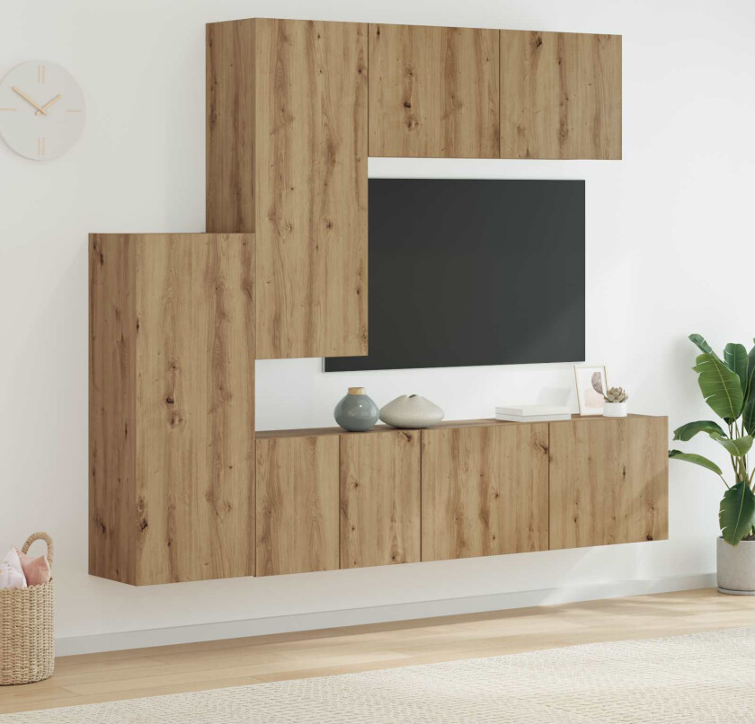 TV Vegg-enhet Veggmontert 5 pcs Artisan Eik Konstruert tre