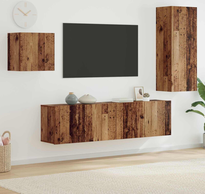 TV-skap Veggmontert 4 pcs Gamle tre Konstruert tre