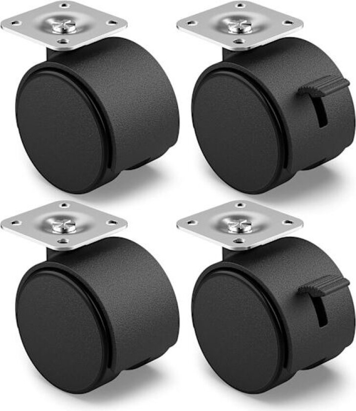 Sett med 4 møbelhjul 40 mm - Transporthjul med brems opptil 25 kg per hjul - Svinghjul for innendørsmøbler