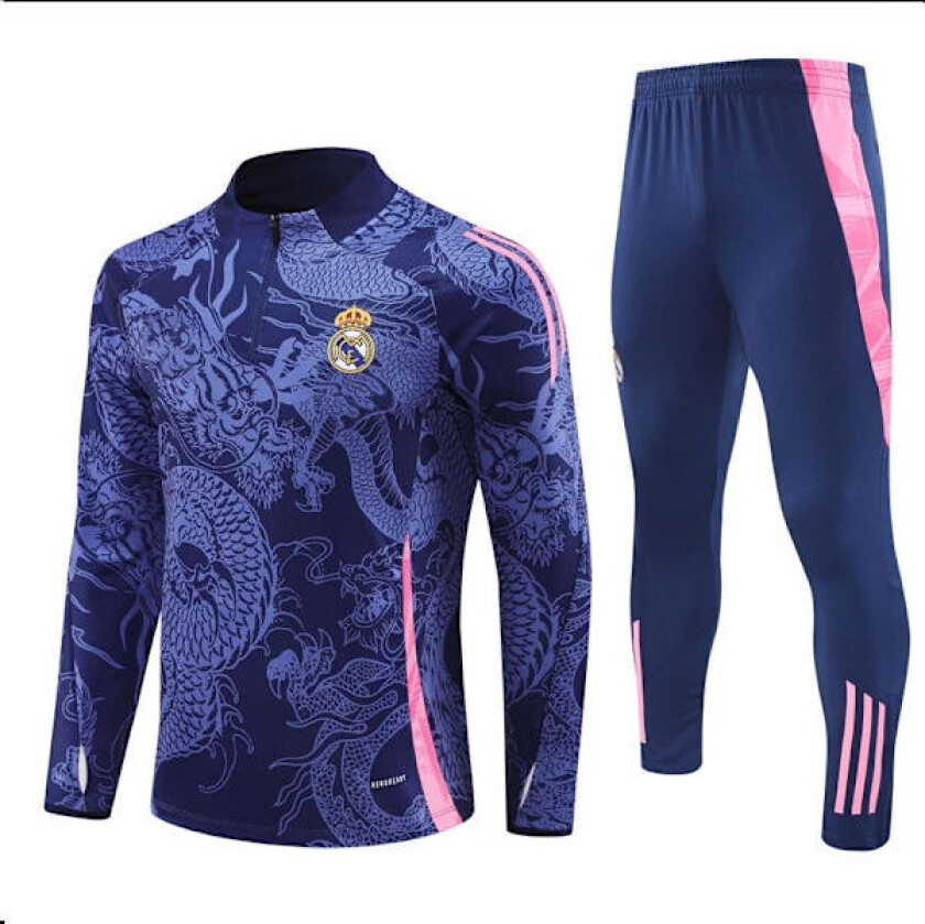 2425 Ny Real Madrid Fotball Langermet Halv Glidelås Trenings T-skjorte Voksne og Barn Mørkeblå - Perfekt Mørkeblå-P7- Mørkeblå-XF28- Mørkeblå 16