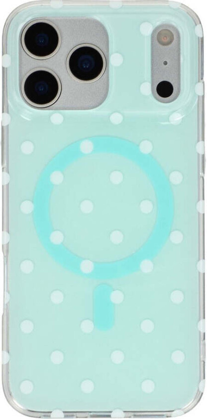 iPhone 17 Pro Max Hybrid Deksel med Polka Design - MagSafe Kompatibel - Gjennomsiktig / Turkis