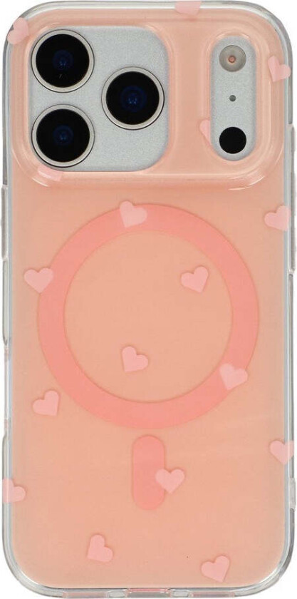 iPhone 17 Pro Hybrid Deksel med Polka Design - MagSafe Kompatibel - Gjennomsiktig / Rosa