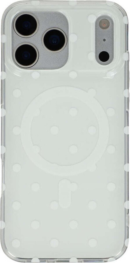 iPhone 17 Pro Max Hybrid Deksel med Polka Design - MagSafe Kompatibel - Gjennomsiktig / Hvit