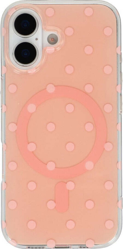 iPhone 17 Hybrid Deksel med Polka Design - MagSafe Kompatibel - Gjennomsiktig / Rosa