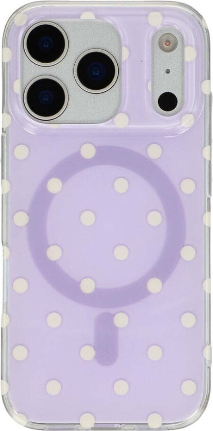 iPhone 17 Pro Hybrid Deksel med Polka Design - MagSafe Kompatibel - Gjennomsiktig / Lilla