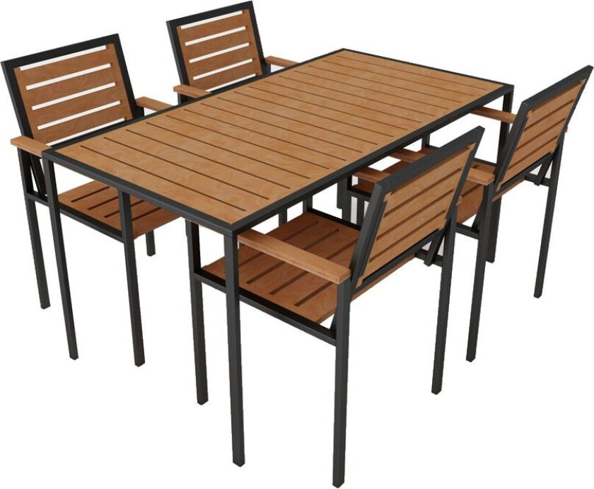 Klyren Spisegruppe med 4 Stolar Utendørs - Brun