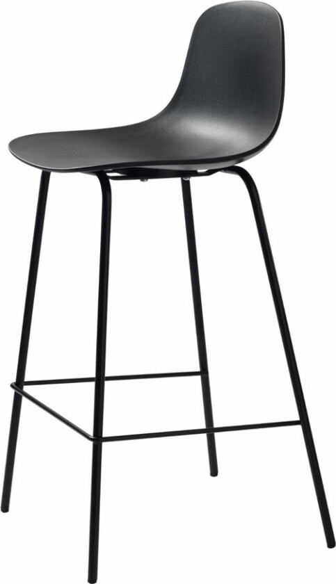 UNIKE MØBLER Whitby benkestol, med ryggstøtte og fotstøtte - svart polypropylen og svart metall