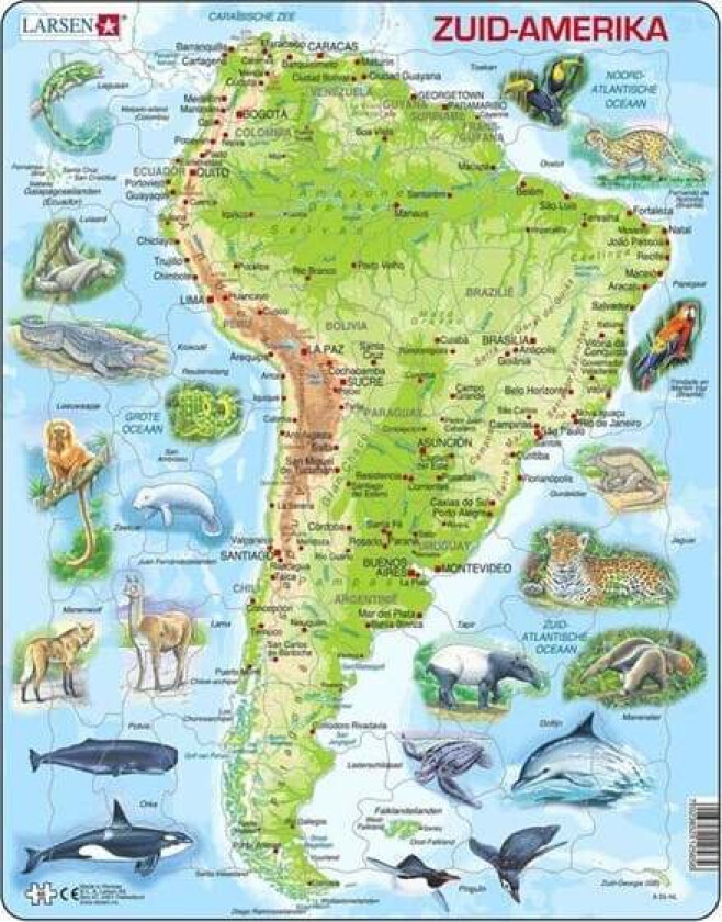 Larsen Jigsaw Puzzle Map South America Geographic with Animals 65 pcs. Gulv