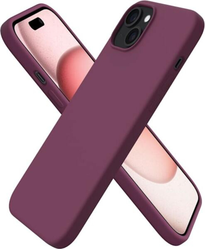 iPhone 15 Plus Deksel 6.7\", Slankt Flytende Silikon 3 Lag Fullt Dekket Myk Gel Gummi 15 Plus iPhone Deksel 6.7 tommer - Vinrød