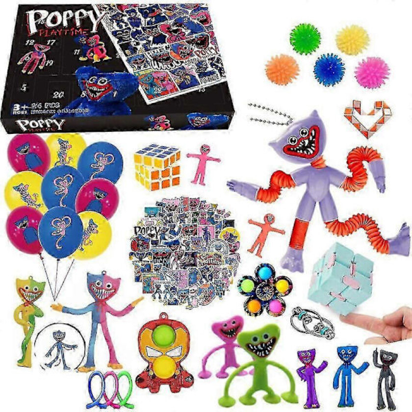Adventskalender 2025 med 24 dager - Julekalender Poppy Playtime Huggy Wuggy Overraskelsesboks DIY Fidget Sensorisk Leke