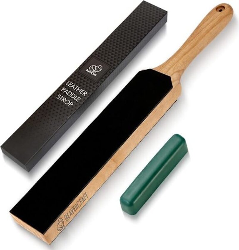 Lærstroppesett med poleringsmiddel Knivslipeblokk 14\" Knivsliper Lærstropp for Kniv LS6P1 Stroppi