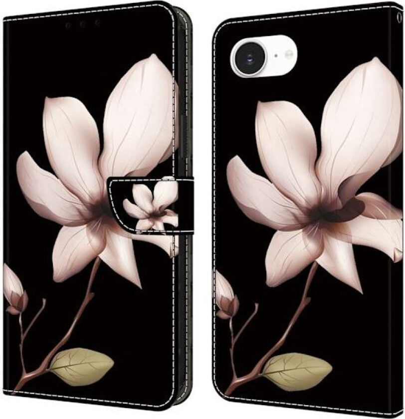 iPhone 16e-etui med magnetisk lås 3D-mønster Lærlommebok telefondeksel - Rosa Blomst