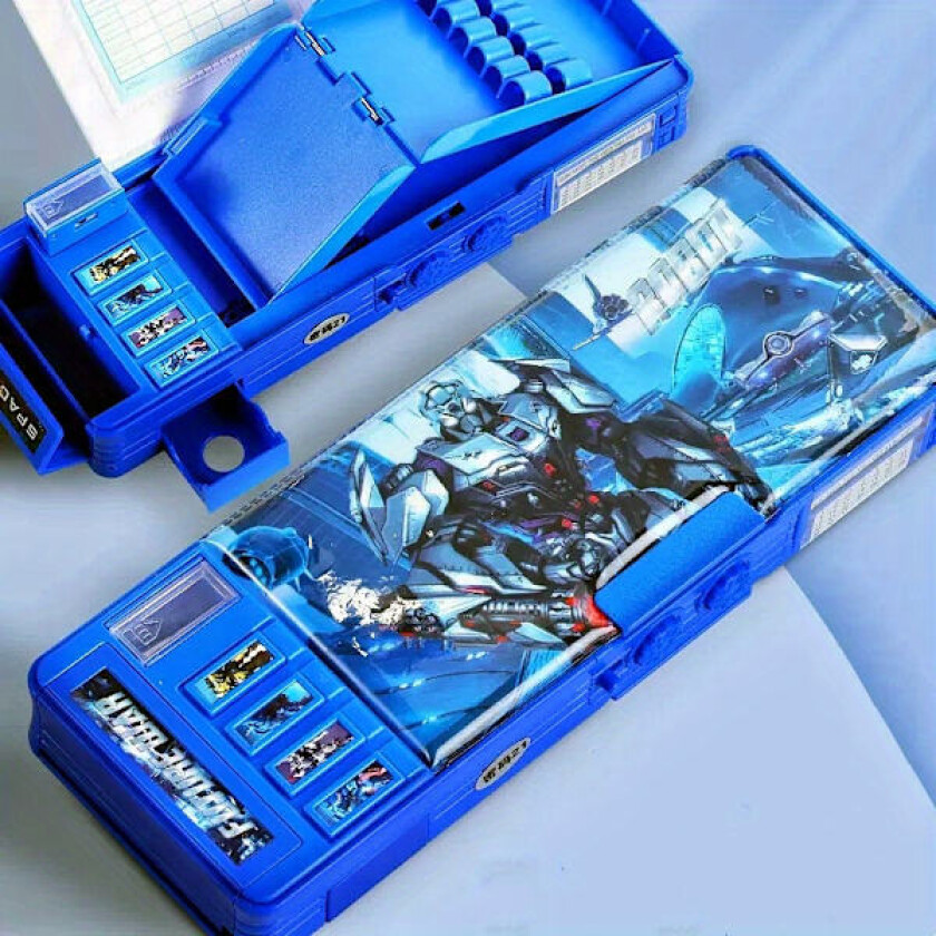 Pop-up multifunksjonelt penal for gutter (INGEN LÅS), Søt tegneserie pennboks organizer skrivesaker med spisser, whiteboard, skolemateriell