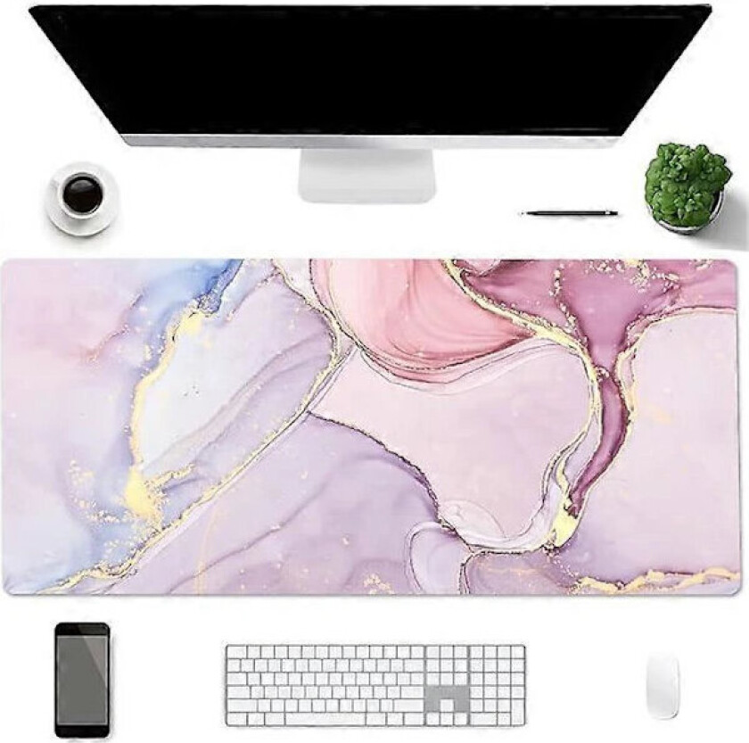Skrivebordsmatte, AiPsekocy PU-lær dobbeltsidig skrivebordsunderlag, 80 x 30 x 0,2 cm skrivebordsunderlag, vanntett musematte - rosa marmor 80*30*0...
