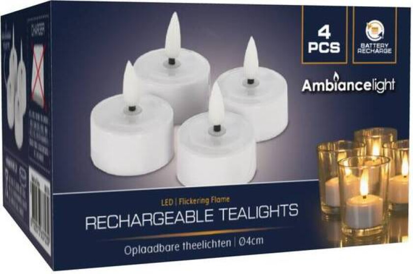 Oppladbare telys med LED 4stk (uten lader)