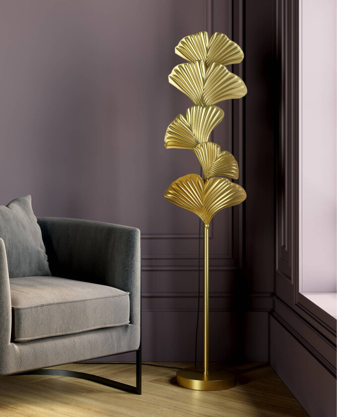 KARE Gulvlampe Yuva, gullfarget, metall, 160 cm, E27