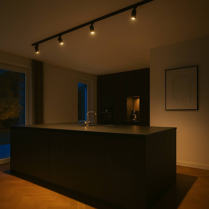 skinnesett, 4 GU10-spotter, svart, lengde 2 m, metall