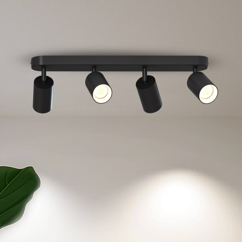 GU10 downlight, svart, lengde 49 cm, 4 lyskilder, metall