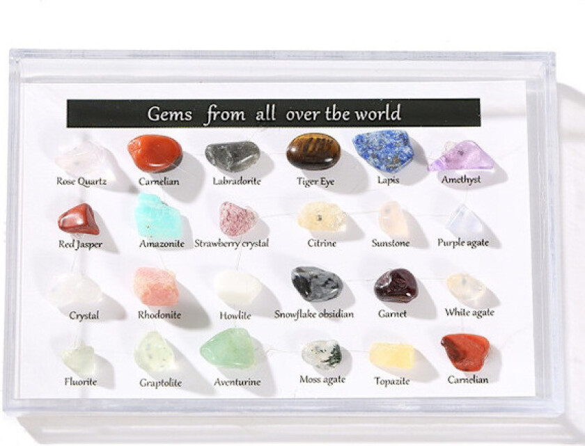 24 stk. Adventskalender Mineralstein Jule Nedtellingsleker Krystall Edelsten Samlinger Gaver Til